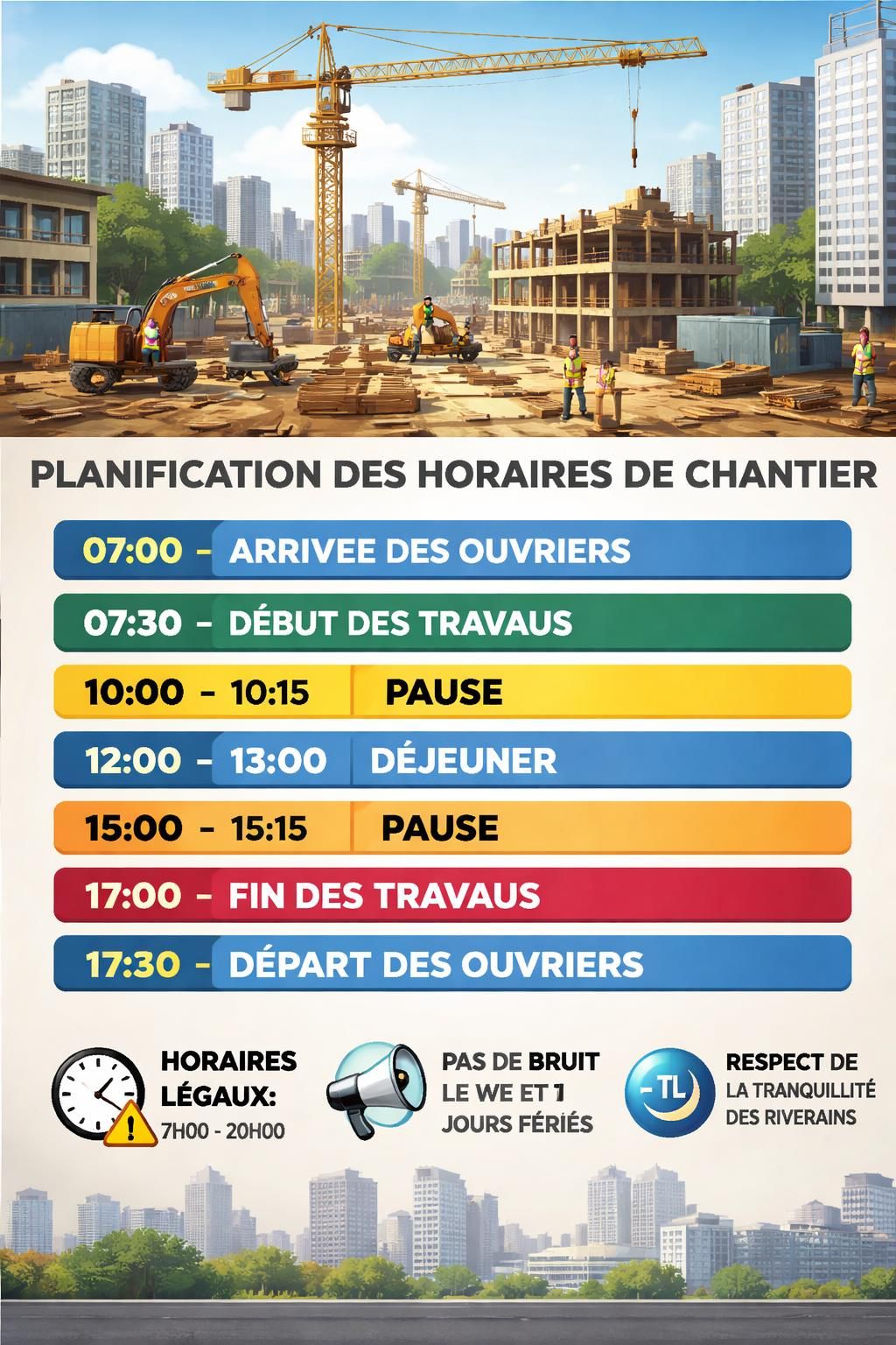 découvrez les horaires recommandés pour les travaux afin d'organiser efficacement vos chantiers et respecter la réglementation en vigueur.